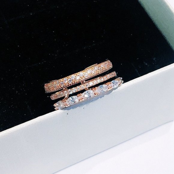 Rose Gold Diamond Triple Stackable Adjustable Ring - Picture 10 of 16